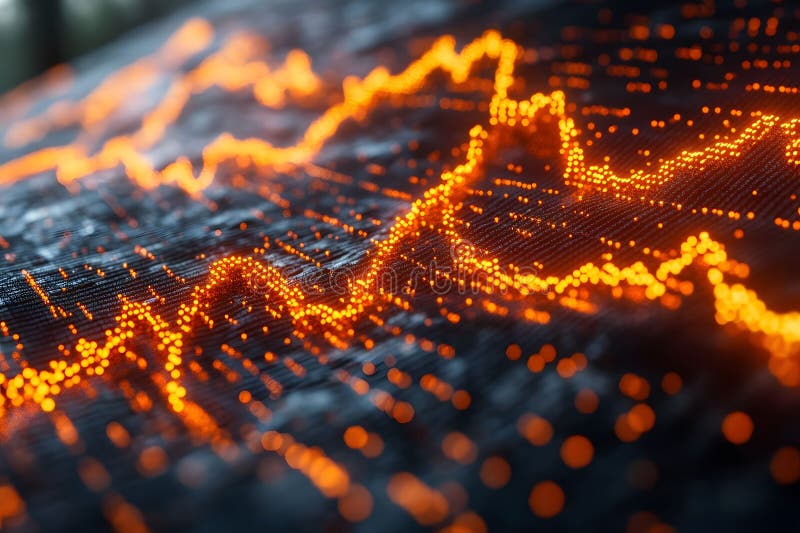 Vizualizare dinamică a datelor cu linii de grafic portocaliu strălucitoare pentru analiză financiară Generative AI stock illustration