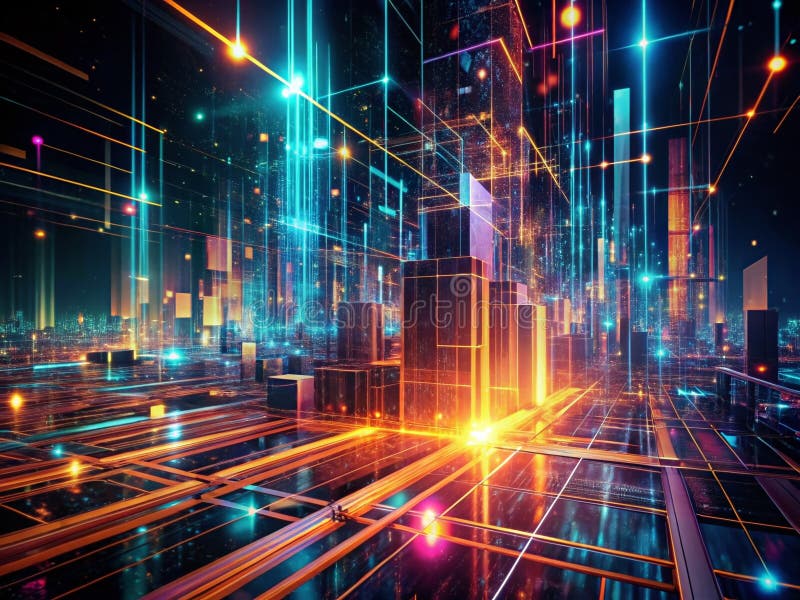 Vizualizare dinamică a fluxului de date Linii și particule abstracte strălucitoare ilustrează transferul fără întreruperi al tehno stock illustration