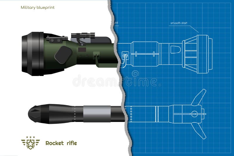 Vizualizare laterală a lansatorului de rachete schiță. model antitanc realist. armă 3d izolată. tragere cu arma antitanc stock illustration