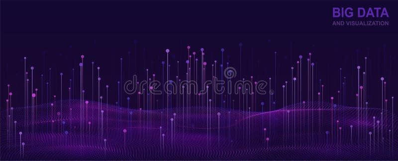 Vizualizare mare a datelor. proiectarea futuristă a fluxului de date. fundal digital abstract cu particule curgătoare. royalty free illustration