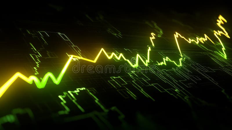 Vizualizarea dinamică a datelor pentru graficele în tendințe ascendente în culorile verde și galben neon vector illustration
