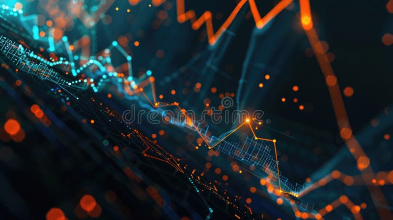Vizualizarea dinamică a datelor privind tendințele pieței financiare cu linii abstracte și puncte strălucitoare. AIG53M vector illustration
