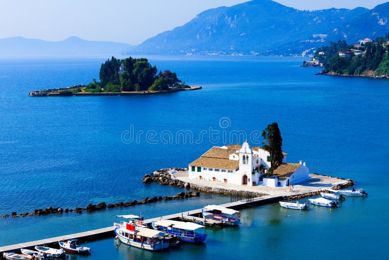 Vlacherna修道院, Kanoni, Corfu 库存照片 Vlacherna修道院, Kanoni, Corfu 库存照片
