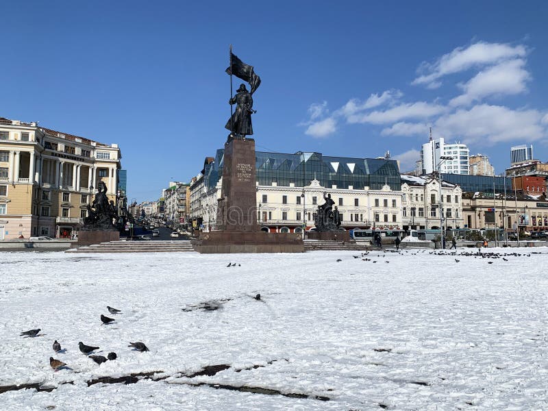 Vladivostok, Russia, March, 05,2020. Monument to the fighters for the power of the Soviets in the Central square in winter. City o. Vladivostok, Russia. Monument stock photos Vladivostok, Russia, March, 05,2020. Monument to the fighters for the power of the Soviets in the Central square in winter. City o. Vladivostok, Russia. Monument stock photos