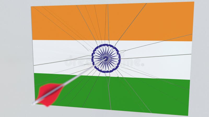 Vlag van de plaat die van INDIA door boogschietenpijl worden geraakt Het conceptuele 3d teruggeven vector illustratie Vlag van de plaat die van INDIA door boogschietenpijl worden geraakt Het conceptuele 3d teruggeven vector illustratie