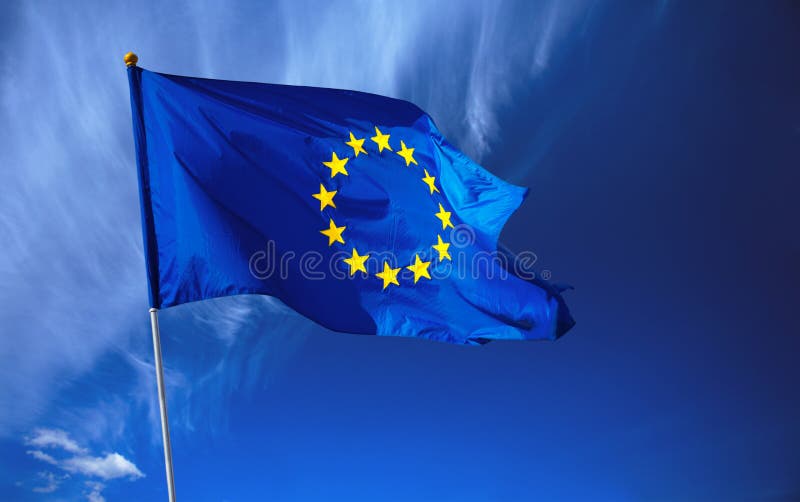 Flag of the european union in front of the deep blue sky. Flag of the european union in front of the deep blue sky.