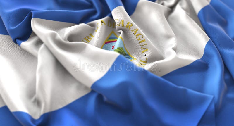 Vlag van Nicaragua verstoorde prachtig Golvend Macroclose-upschot stock afbeeldingen Vlag van Nicaragua verstoorde prachtig Golvend Macroclose-upschot stock afbeeldingen