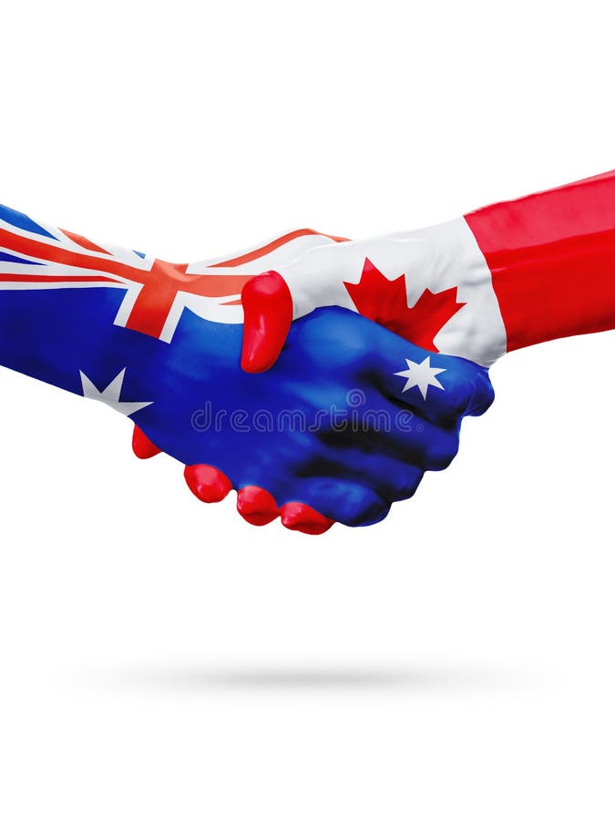 Vlaggen Australië, de landen van Canada, vennootschapvriendschap, nationaal sportenteam royalty-vrije stock afbeelding Vlaggen Australië, de landen van Canada, vennootschapvriendschap, nationaal sportenteam royalty-vrije stock afbeelding