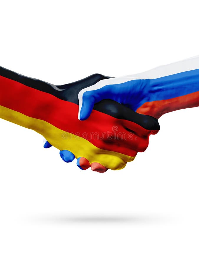 Vlaggen Duitsland, de landen van Rusland, de handdrukconcept van de vennootschapvriendschap royalty-vrije stock foto Vlaggen Duitsland, de landen van Rusland, de handdrukconcept van de vennootschapvriendschap royalty-vrije stock foto