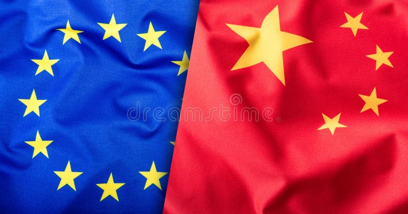 Flags of the China and the European Union. China Flag and EU Flag. Flag inside stars. World flag concept. Flags of the China and the European Union. China Flag and EU Flag. Flag inside stars. World flag concept.