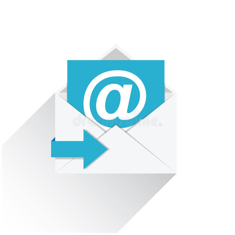 Vlak e-mail vectorpictogram met lange die schaduw op wit wordt geïsoleerd stock illustratie Vlak e-mail vectorpictogram met lange die schaduw op wit wordt geïsoleerd stock illustratie