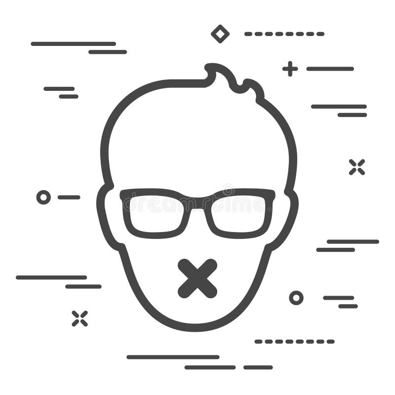 Vlak Mannelijk gezicht met glazen en kleverige band op zijn mond censor stock illustratie Vlak Mannelijk gezicht met glazen en kleverige band op zijn mond censor stock illustratie