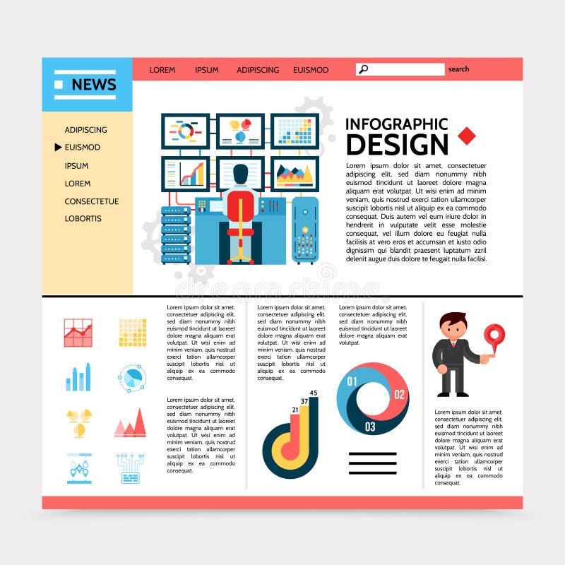 Vlak Websitemalplaatje de Bedrijfs van Infographic vector illustratie Vlak Websitemalplaatje de Bedrijfs van Infographic vector illustratie