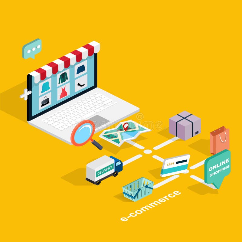 Vlakke 3d Web isometrische elektronische handel, elektronische zaken, online sh vector illustratie Vlakke 3d Web isometrische elektronische handel, elektronische zaken, online sh vector illustratie
