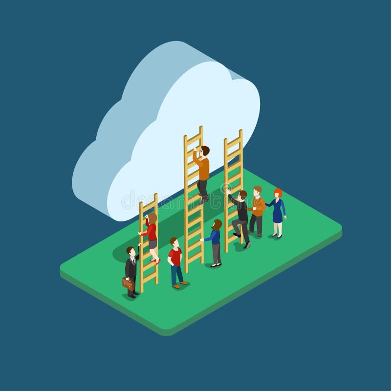 Vlakke 3d Web isometrische mensen die wolken infographic concept hanteren royalty-vrije illustratie Vlakke 3d Web isometrische mensen die wolken infographic concept hanteren royalty-vrije illustratie