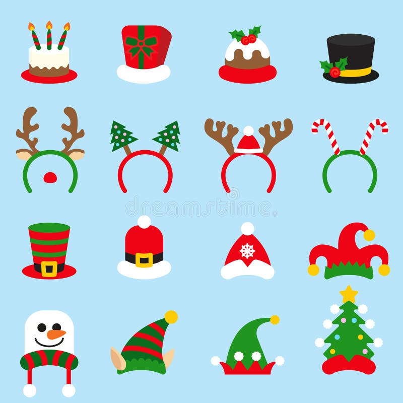 Vlakke de carnavalsfeestenkappen van pictogram vastgestelde Kerstmis Santa Claus-hoed stock illustratie Vlakke de carnavalsfeestenkappen van pictogram vastgestelde Kerstmis Santa Claus-hoed stock illustratie