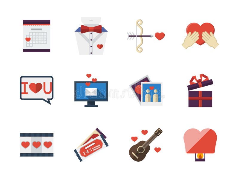 Vlakke de pictogrammeninzameling van liefdeverhoudingen royalty-vrije illustratie Vlakke de pictogrammeninzameling van liefdeverhoudingen royalty-vrije illustratie