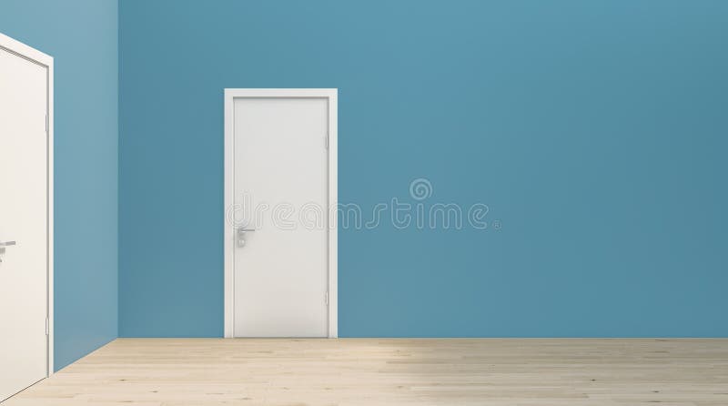 Vlakke eenvoudige turkooise blauwe muur bij rechte hoek met witte deur en houten bevloering, model, malplaatje, achtergrond vector illustratie Vlakke eenvoudige turkooise blauwe muur bij rechte hoek met witte deur en houten bevloering, model, malplaatje, achtergrond vector illustratie