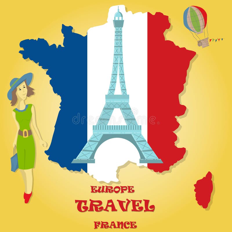 Vlakke illustratiereis naar Europa Frankrijk, symbolen en attractio royalty-vrije illustratie Vlakke illustratiereis naar Europa Frankrijk, symbolen en attractio royalty-vrije illustratie
