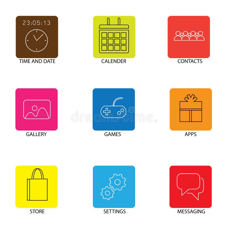 Vlakke lijnpictogrammen voor mobiel of smartphone - conceptenvector vector illustratie Vlakke lijnpictogrammen voor mobiel of smartphone - conceptenvector vector illustratie