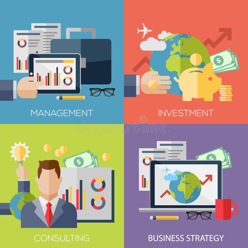 Vlakke ontwerpconcepten voor bedrijfsstrategie stock illustratie Vlakke ontwerpconcepten voor bedrijfsstrategie stock illustratie