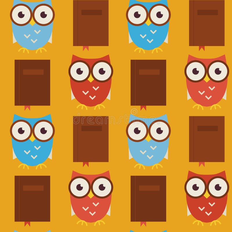 Vlakke Vector Naadloze van de Patroonwijsheid en Kennis Uilen met Boek vector illustratie Vlakke Vector Naadloze van de Patroonwijsheid en Kennis Uilen met Boek vector illustratie