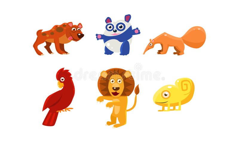 Vlakke vectorreeks grappige dieren De karakters van het beeldverhaal Dierentuin en het wildthema royalty-vrije illustratie Vlakke vectorreeks grappige dieren De karakters van het beeldverhaal Dierentuin en het wildthema royalty-vrije illustratie
