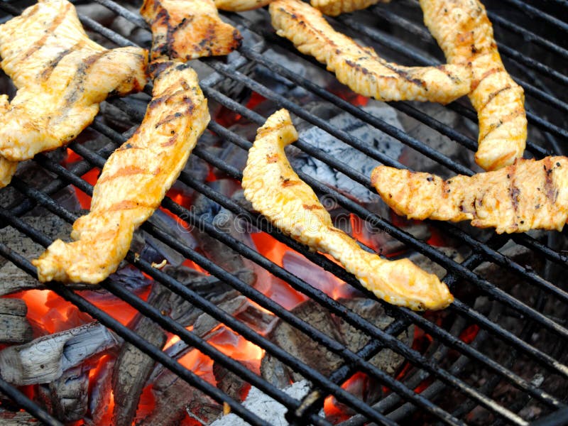 Vlees van pluimveeplakken Turkije op de houtskool om grill Close-up royalty-vrije stock foto Vlees van pluimveeplakken Turkije op de houtskool om grill Close-up royalty-vrije stock foto