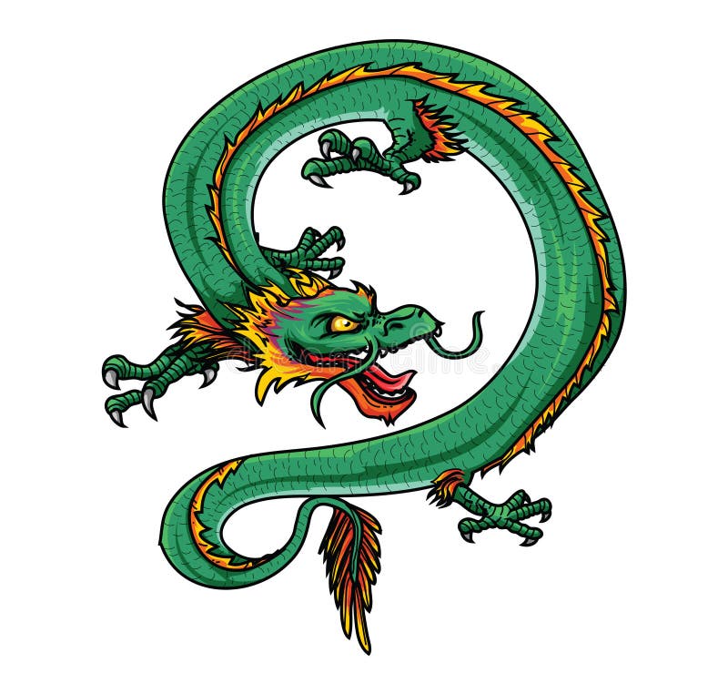 Vliegend groene draak - realistisch kunstkleurillustratieontwerp