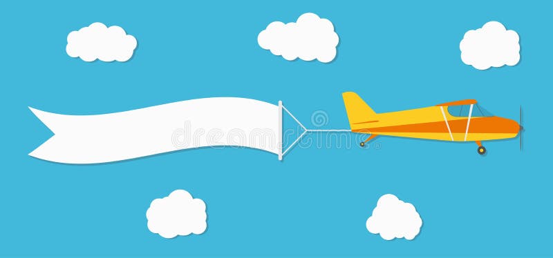 Vliegende reclamebanner Vliegtuig met horizontale banner op blauwe hemelachtergrond
