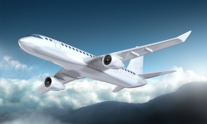Vliegtuig vliegt boven de bergen royalty-vrije illustratie
