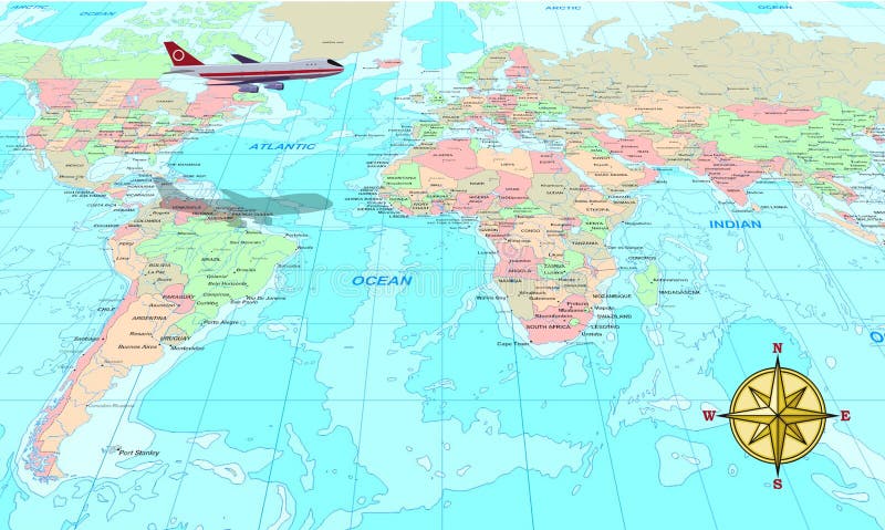 Vliegtuig vliegt over de wereld vector illustratie