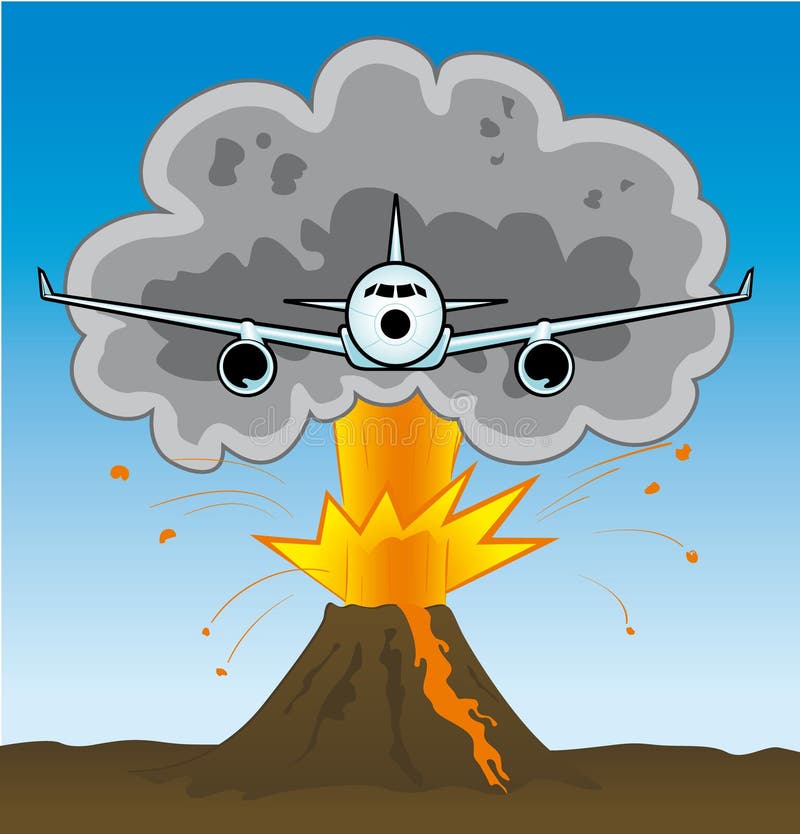 Vliegtuig en vulkaan