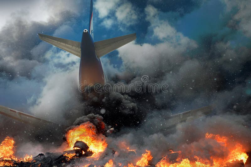 Vliegtuigongeval, brand- en rookvliegtuig Angst voor luchtreisconcept