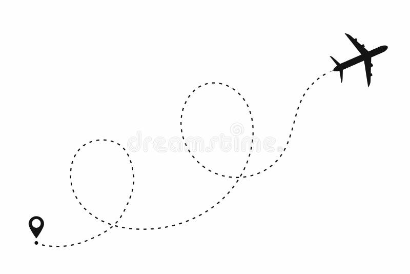 Vliegtuigweg in gestippelde lijnvorm Route van vliegtuig op witte achtergrond wordt geïsoleerd die