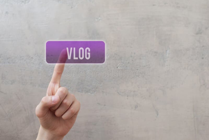 Vlog - trängande violett knapp för finger arkivbild Vlog - trängande violett knapp för finger arkivbild