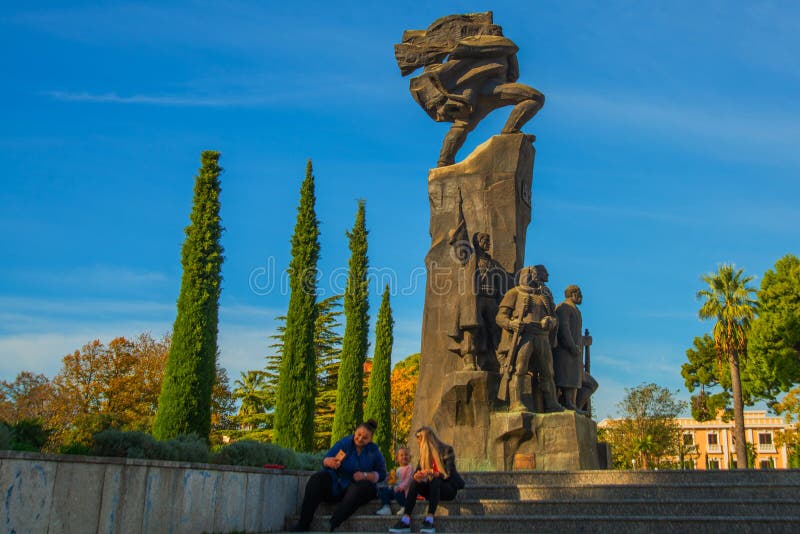 VLORA-VLORE, ALBANIA: The Monument of Independence. Monument dedicated to the Albanian Declaration of Independence. stock photo