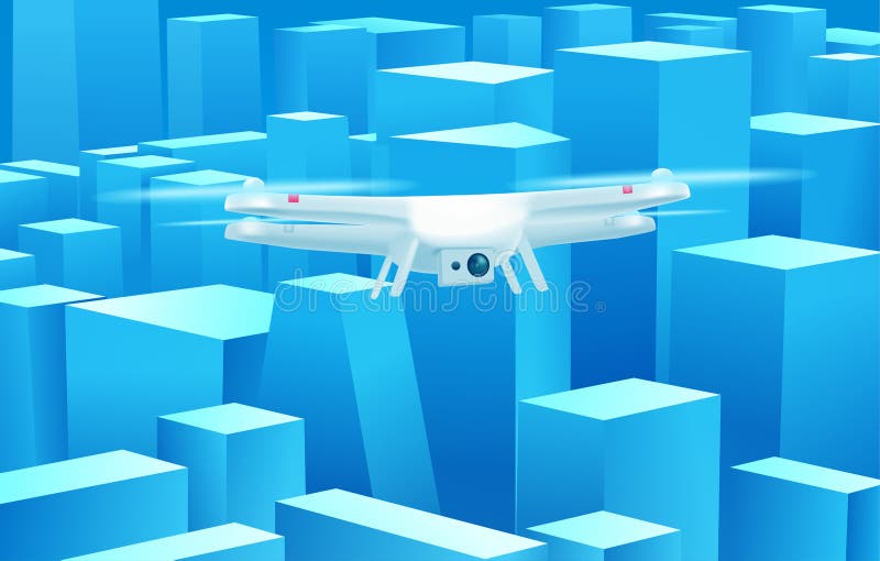 Voando em computador moderno voando na cidade grande ilustração royalty free