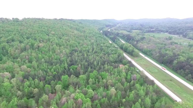 Voando sobre o estrada no estado de Alabama, EUA Floresta no fundo