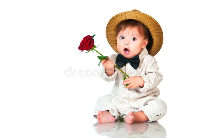 Você felicitou seu favorito? Gentlema bonito emocional do bebê imagem de stock royalty free Você felicitou seu favorito? Gentlema bonito emocional do bebê imagem de stock royalty free