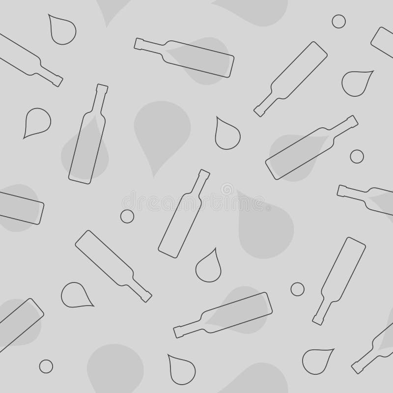 Vodka Bottles and Alcohol Drop Seamless Pattern. Line Art Style