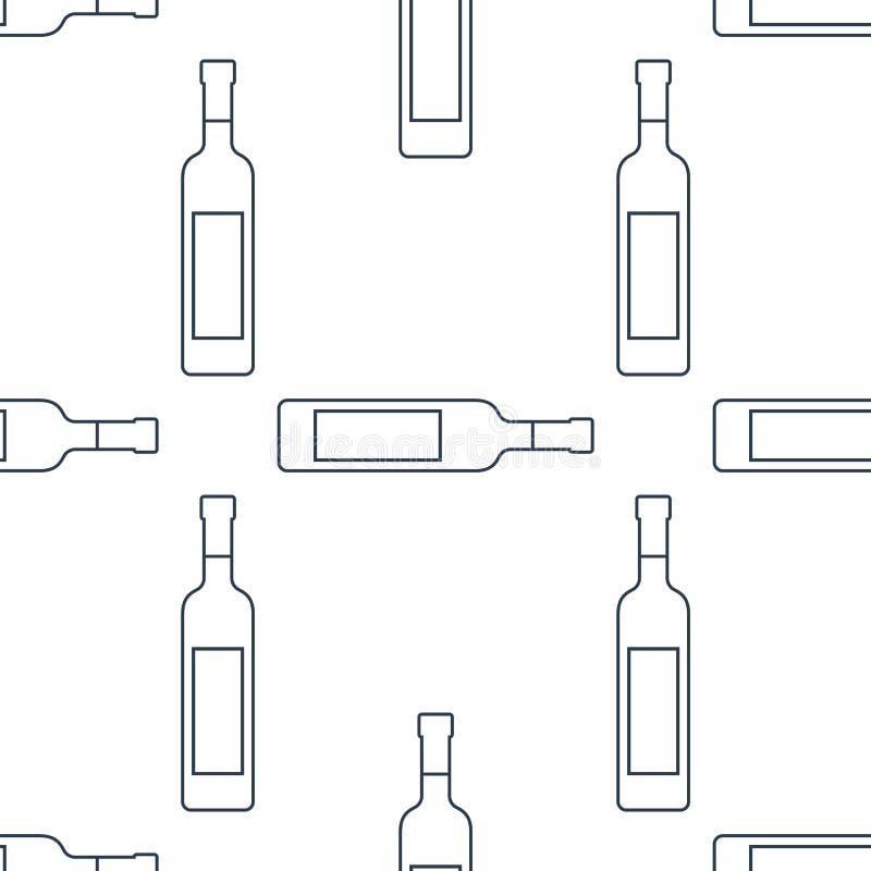 Vodka Bottles Seamless Pattern. Line Art Style. Outline Image. Black