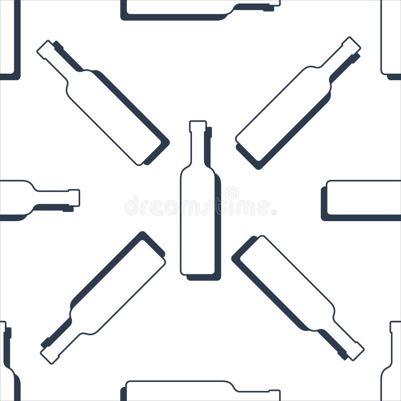 Vodka Bottles Seamless Pattern. Line Art Style. Outline Image. Black and White Repeat Template