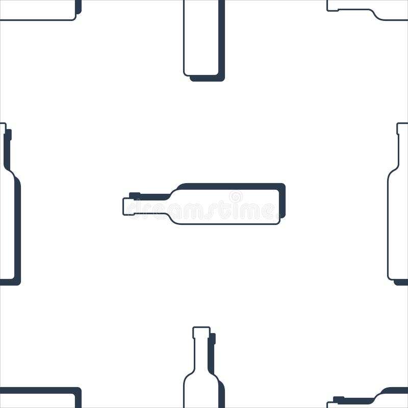 Vodka Bottles Seamless Pattern. Line Art Style. Outline Image. Black