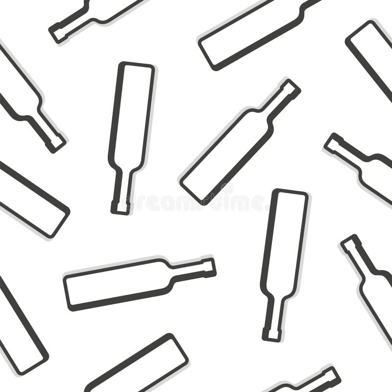 Vodka Bottles with Shadow Seamless Pattern. Line Art Style. Outline