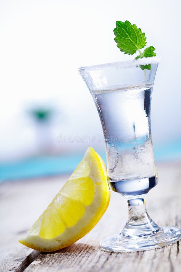 Vodka fredda in vetro di colpo glassato fotografia stock Vodka fredda in vetro di colpo glassato fotografia stock