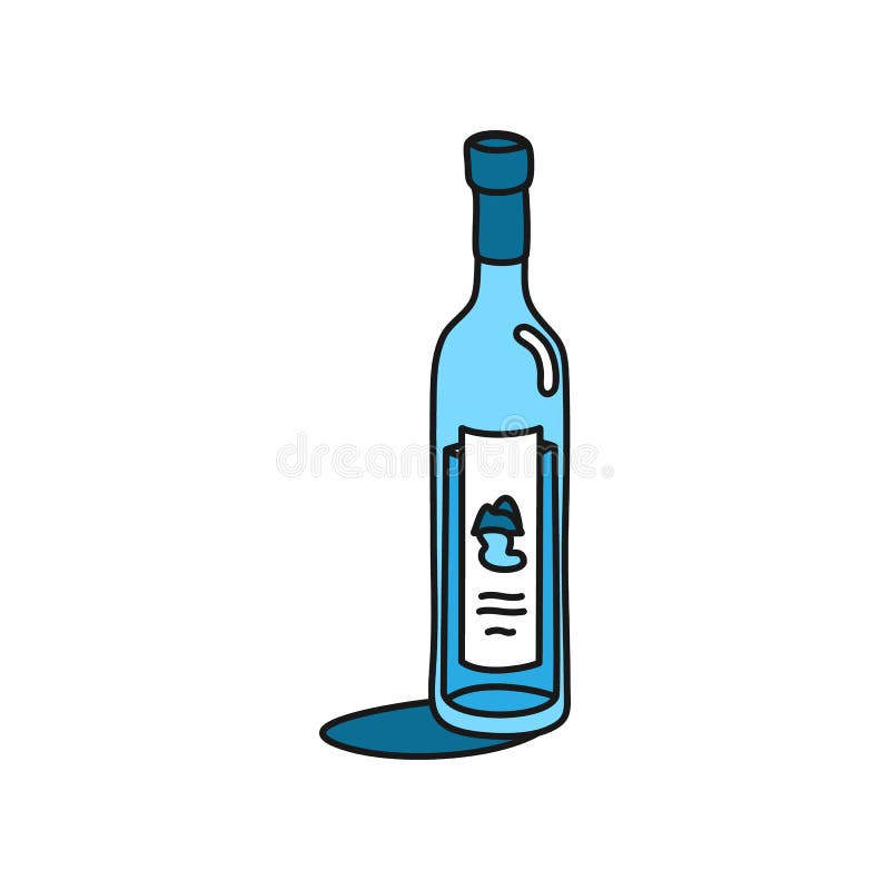 Vodka Glass Bottle Outline Icon on White Background. Colored Cartoon