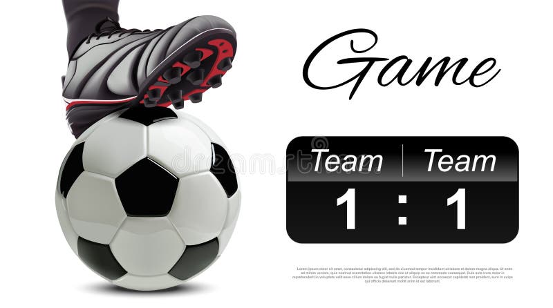Voetbalbal met voetbalstervoeten op het abd scorebord royalty-vrije illustratie Voetbalbal met voetbalstervoeten op het abd scorebord royalty-vrije illustratie
