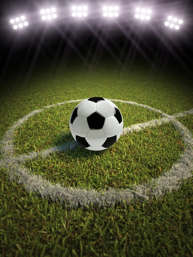 Voetbalbal op een voetbalgebied stock illustratie Voetbalbal op een voetbalgebied stock illustratie
