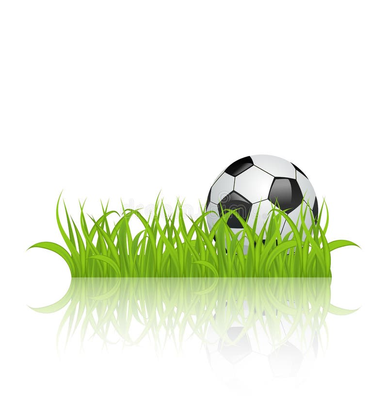 Voetbalbal op gras op witte achtergrond wordt geïsoleerd die stock illustratie Voetbalbal op gras op witte achtergrond wordt geïsoleerd die stock illustratie